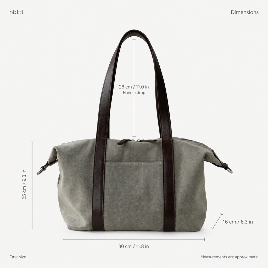 Tote measurements: base 30 cm, height 25 cm, depth 16 cm, handle drop 28 cm